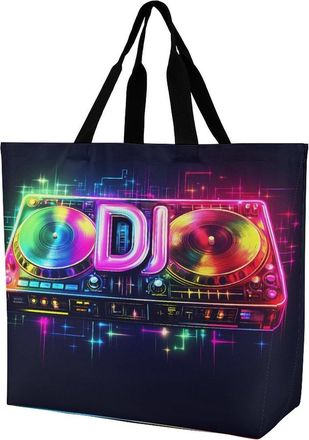 Generic DJ Music Lover Large Reusable Shopping Bag Lightweight Foldable Tote Bags Washable Shoulder Handbag