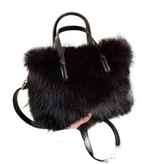 Generic Womens Plush Bags Fluffy Crossbody Bag Autumn Winter Handbag Stuffed Commuter Youth(Black)