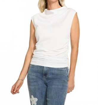 FDJ Radia Ruched Cap Sleeve Top In White