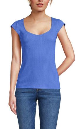 Lands End Pointelle Cap Sleeve Top in Crisp Blue at Nordstrom, Size X-Small