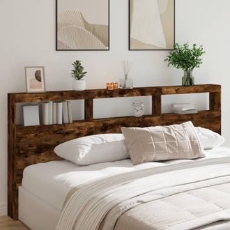 vidaXL Cabecero De Cama Con Luz Led Roble Ahumado 220x17x102 Cm Vidaxl