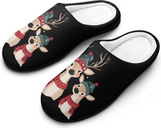 Generic Cute Christmas Reindeers Mens House Slippers Memory Foam Washable Cotton Slip on Home Shoes