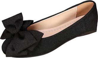 Generic Womens Flat Shoes Bow Casual Pumps Shoes Solid Color Lightweight Fashionable Comfortable Elegant Classic Slip On Ballet Flats Wedding Party Black