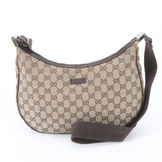 Gucci Beige Brown Leather Canvas Handbag Shoulder Bag Tote Bag (Pre-Owned)