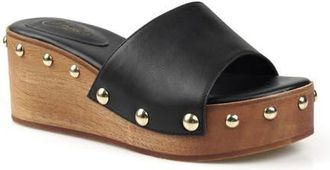 Candie's Jewell Platform Wedge Slide Sandal in Black Leather at Nordstrom, Size 10