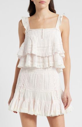 LoveShackFancy Novalee Ruffle Cotton Dobby Top in Tea Rose Pink at Nordstrom, Size Xx-Large