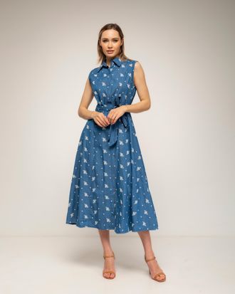 Tantra Midi tencel-blousejurk met borduursels, een uitlopende pasvorm en een riem