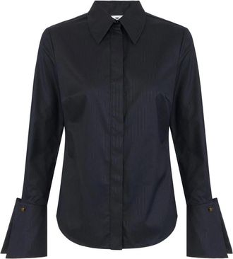 Elisabetta Franchi Gestreept Oversized-Cuff Shirt - Dames - Overhemden - Zwart - XL - Katoen - Overhemden