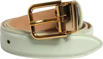 Dolce & Gabbana Light Green Leather Gold Metal Buckle Womens Belt