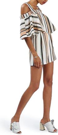 Topshop Stripe Popover Romper in Brown Multi at Nordstrom, Size 2 Us