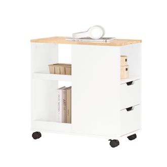 SoBuy Sobuy - Mesa Auxiliar Mesa De Centro Con 4 Ruedas Con 2 Cajones Y 3 Compartimentos Abiertos Sal&oacute;n Y Dormitorio 60 X 30 X 60 Cm Blanco Fbt130-wn Es