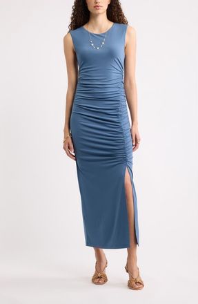 Chelsea28 Side Ruched Maxi Dress in Blue at Nordstrom, Size Xx-Small