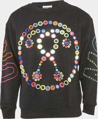 Moschino Black Mirror Embroidered Cotton Crew Neck Sweatshirt XS