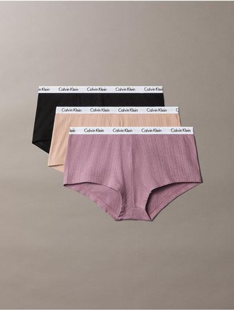 Calvin Klein Womens Carousel Cotton Stretch Pointelle 3-Pack Boyshort - Multi - XL
