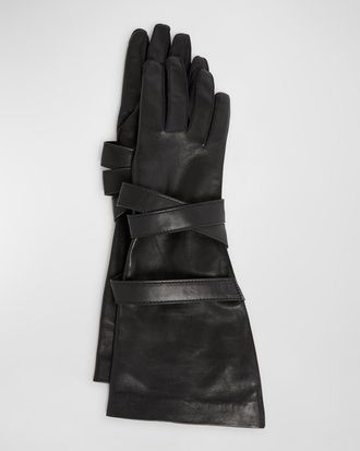 Saint Laurent Aviator Strappy Leather Gloves