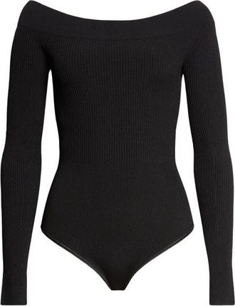 Alaia Sculpting Rib Off the Shoulder Bodysuit in Noir Alaia at Nordstrom, Size 8 Us