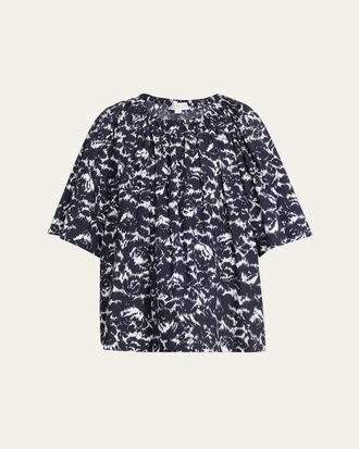 Michael Kors Floral-Print Cotton Trapeze Top