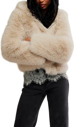 Free People Louder Please Hooded Faux Fur Jacket in Ivory at Nordstrom, Size X-Large