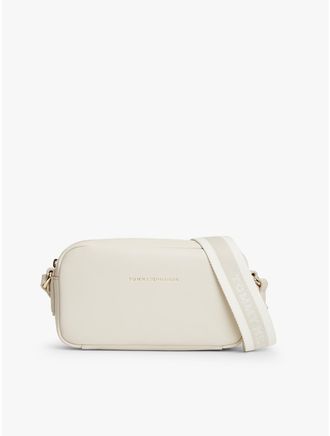 Tommy Hilfiger Womens Tonal Logo Strap Crossbody Bag - White