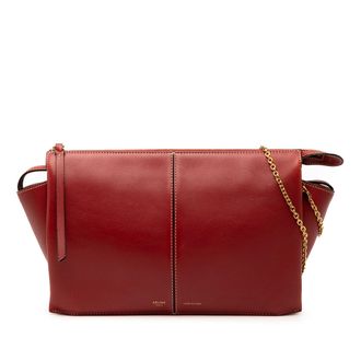 Celine Tweedehands Trifold Leren Clutch Met Ketting