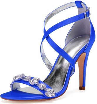 Generic Womens High Bridal Open Toe Ankle Strap Heels Stilettos Sexy Dress Shoes Wedding Bridal Pumps Sandals 10.5Cm,Blue,8 UK