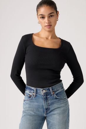 Levi's Camiseta de manga larga con cuello cuadrado Essential - Mujer - XS - Negro / Anthracite Night
