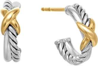 David Yurman Orecchini a cerchio Petite X in oro giallo 18kt e argento sterling
