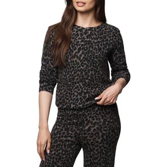 Splendid Leopard Print Crewneck Sweater in Brown Leopard Print at Nordstrom Rack, Size X-Large