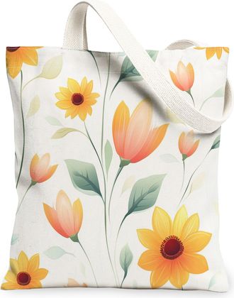 Generic Spring Luxury Sunflower Canvas Tote Bag for Shopping 13x15, Cute Floral Wildflower Reusable Grocery Print Pattern Bag for Women Men, Flower Simple Aes