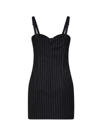 Dolce & Gabbana Pinstriped Wool Bustier Mini Dress - Black