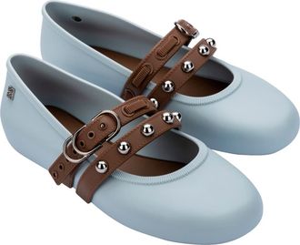 Melissa Stud Mary Jane Soft Ballerina Flat in Blue/brown at Nordstrom, Size 10