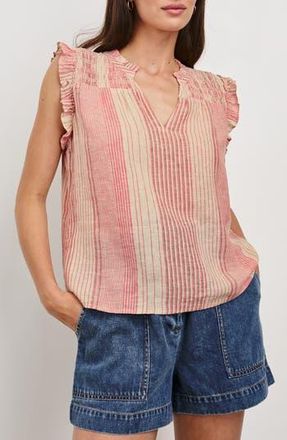 Rails Arlene Stripe Linen Blend Ruffle Shoulder Top in Salerno Stripe at Nordstrom Rack, Size Large