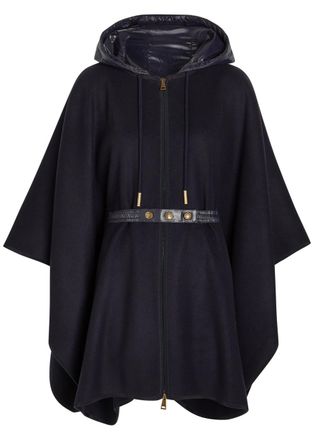 Moncler Hooded Belted Wool-blend Cape Coat - Navy - One Size