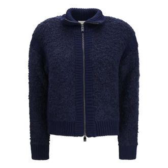 Jacob Cohen Alpaca-blend Boucl&eacute; Zip Cardigan - Dames - Sweatshirts & Hoodies - Blauw - Maat: L Wol