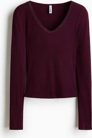 H&M Jerseyshirt mit Spitzenborte - Pink