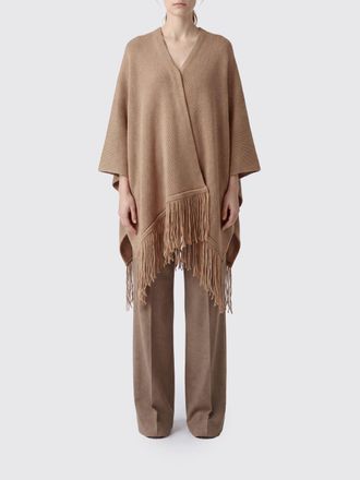 Max Mara Knee-Length Wrap Cape in Wool and Cashmere with Fringed Hem