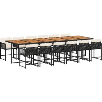 vidaXL vidaXL Set da Pranzo da Giardino 13pz con Cuscini Nero in Polyrattan