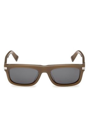 Ermenegildo Zegna 55mm Rectangular Sunglasses in Opal Green/Palladium/Smoke at Nordstrom