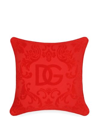 Dolce & Gabbana DG-logo velvet cushion (45cm x 45cm) - unisex - Cotton - One Size - Red