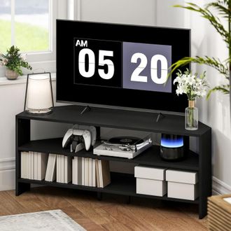 HOMCOM Homcom - Corner tv Stand, tv Unit with Open Shelves for 47 Inch tv, Black
