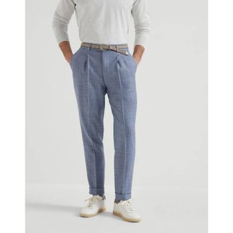 Brunello Cucinelli Mens Cloud Wool Silk Linen Checked Trousers, Size 46