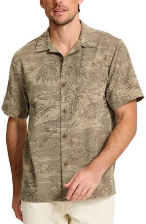 Tommy Bahama Coastal Ease IslandZone Palms Print Camp Shirt in Shiitake at Nordstrom, Size 3Xlt