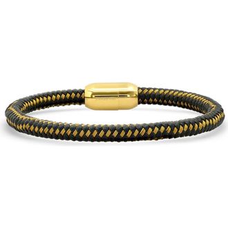 Steeltime Mens Braided Leather Bracelet in Black/Gold at Nordstrom Rack