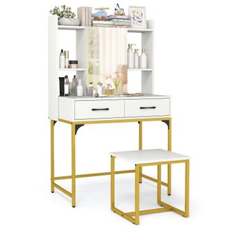 Costway Costway Vanity Desk Wide Makeup Dressing Table with Power Outlets in White