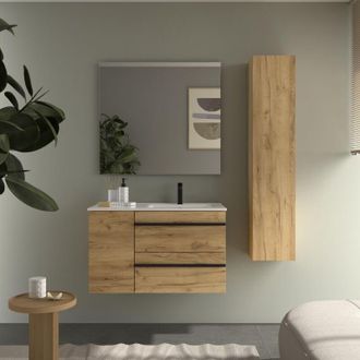 Cygnus Bath Mueble De Ba&ntilde;o Born Plus 90cm Roble Lavabo Porcelana Grifo Derecha 1p