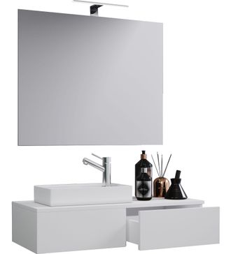 ebuy24 Ebuy24 - Set Vcm De 3 Piezas Lavadero Para Invitados Wc Ba&ntilde;o De Invitados Con Espejo Wc De Lavabo Muebles De Ba&ntilde;o Juego De Ba&ntilde;o - Gudas Sp (blanco)