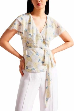 Ted Baker Gemmiaa Ruffled Wrap Top Blouse In Sky Blue