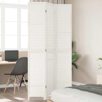 vidaXL Biombo Separador De 3 Paneles Madera Maciza Paulownia Blanco Vidaxl