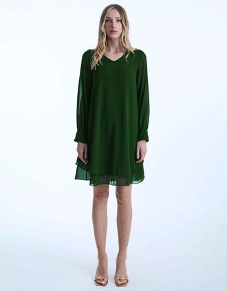 James Lakeland Womens Long Sleeve Green Wave Hem Dress - Size: 22/20