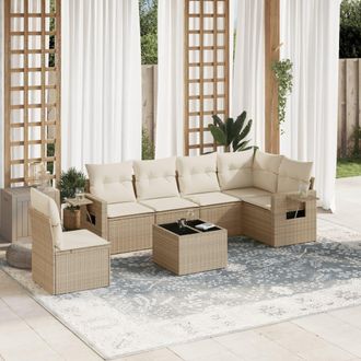 vidaXL Vidaxl - Set Sof&aacute;s De Jard&iacute;n 7 Piezas Y Cojines Rat&aacute;n Sint&eacute;tico Beige